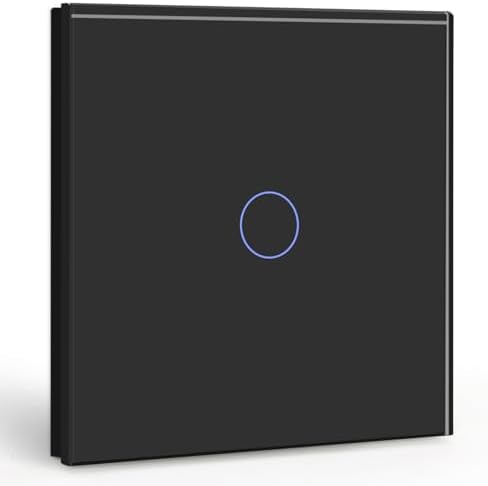 BSEED Touch Light Switch 1 Gang 1 Way, Tempered Glass Panel Light Switches with LED Indicator, Black Touch Sensitive Light Switch-No Neutral Wire