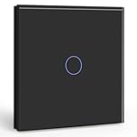 BSEED Touch Light Switch 1 Gang 1 Way, Tempered Glass Panel Light Switches with LED Indicator, Black Touch Sensitive Light Switch-No Neutral Wire