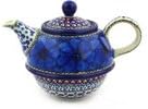 Polmedia Polish Pottery Tea or Coffee Pot UNIKAT - Cobalt Poppies Pattern Handmade in Boleslawiec Poland by Ceramika Artystyczna + Certificate of Authenticity