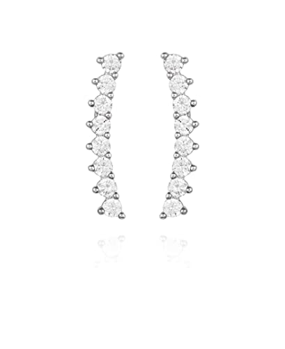 Vince Camuto Silver Tone CZ Studded Climber Earrings For Women