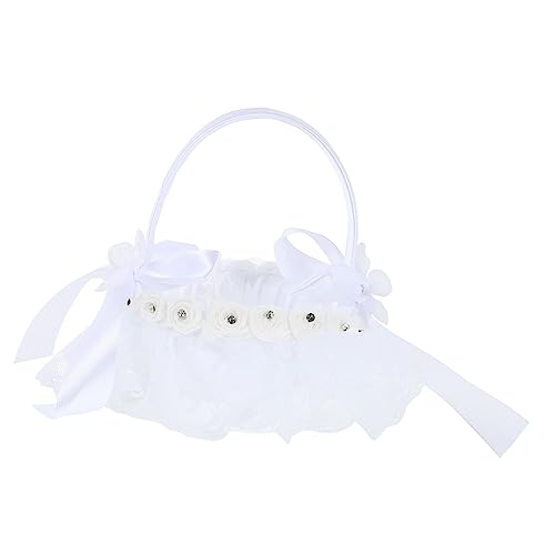 1Pc White Lace Wedding Flower Basket Multi Purpose Decorative Basket for Ceremony Aisle Runners and Special Events Lightweight for Easy Carrying by Flower
