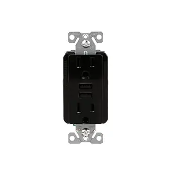 Eaton 3.6A USB Type A Charger with TR Duplex Receptacle 15A/125V, Black