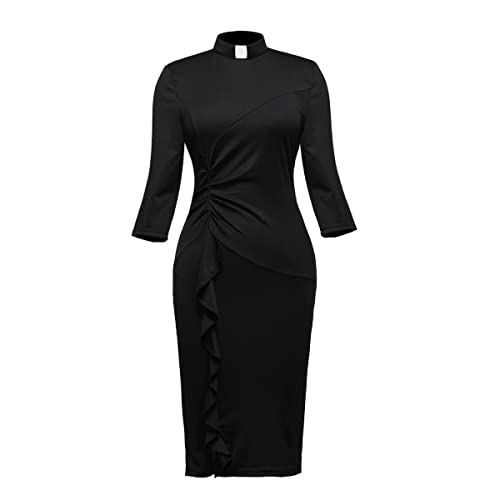 BLESSUME Catholic Church Women Clergy Tab Collar Dress Black Mass Pencil Dress3