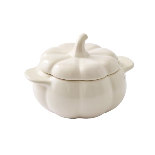 8 Oz Cream Pumpkin Stoneware Cocotte With Lid Oven Safe