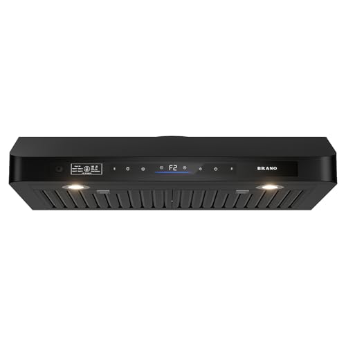 Image of BRANO 30 Inch Under Cabinet Range Hood with Voice /Gesture /Touch Control, 900 CFM Kitchen Hood with 4-Speed Exhaust Fan, Stainless Steel Stove Hood with LED Lights, Baffle Filters