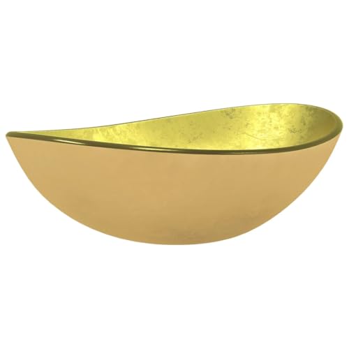 vidaXL Lavabo Baño Cuarto Aseo Fregadero Tocador Maquillaje Muebles Almacenaje Casa Hogar Habitación Adorno Vidrio Templado Dorado 54,5x35x15,5 cm