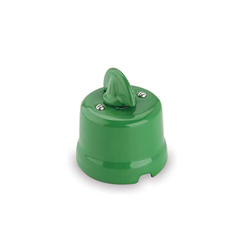 Amarcords - Interrupteur rotatif en porcelaine. Déviateur vintage en céramique avec manivelle pour la commutation du courant, de couleur VERT Cover