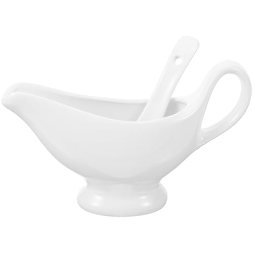 MOLUCKFU Set Salsiera in Ceramica con Cucchiaio Profondo 175Ml Anti-Rovesciamento per Salsa e Condimenti Brocca per Salsa con Design Antigoccia per Uso Domestico e Cene
