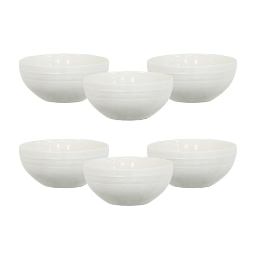 simpa 6PC Porcelain White Modern Bowl Tableware Set. 17cm Diameter Bowls. Dishwasher & Microwave Safe.