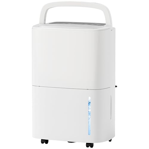 HOMCOM 20L/Day Dehumidifier with Continuous Drainage, Dehumidifier with 5L Water Tank, 24H Timer, Humidity Light, Digital Humidity Display for Home Damp, Bedroom, Laundry Drying, Condensation, Mould