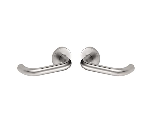 Vachette Poignée de Porte Linox - Béquille Droite sur Rosace Ronde - pour Portes Épaisseur 30 à 48 mm - en Acier Inoxydable - Carré de 7 mm - Rosace...