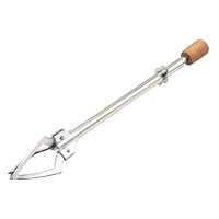 POFET Ice/Pickle Picker,Wood Handle 17cm Three-pronged Food Clip,Telescopic Ice Cube Grabber,Stainless Steel Pickle Fork Multifunctional Food Clamp with Non-Slip Handle