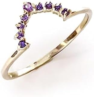 Curved amethyst engagement ring, curved wedding ring, curved wedding band for women, curved handmade wedding band, anniversary ring (yellow-gold, 3.75)