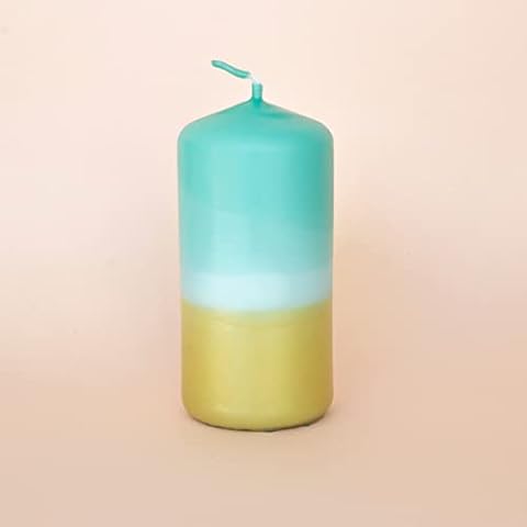 Madam ERLE - Dip dye block candle, Ella turquoise gold, diameter 6 cm, height 12 cm, pillar candle large candle Cover