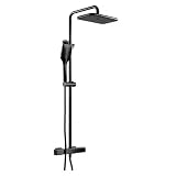 SAYLO - Colonna doccia termostatica Saylo spruzzatore pioggia anticalcare barra regolabile rubinetto doccia termostatico sicuro 38° sistema termostatico bagno (nero, quadrato)