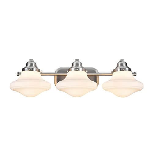 Image of Aspen Creative 62075A Three-Light Metal Bathroom Vanity Wall Light Fixture, 24 1 /2 inch Wide, Transitional Design in Brushed Nickel with Opal Etched Glass Shade