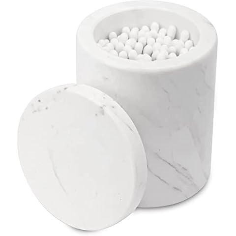 WORHE Marble Canister Natural Marble Cotton Swabs Container with Lid Bathroom Vanity Organizer Canister for Makeup Sponge Bath Salts Storage Christmas Birthday Anniversary Color White (DL011) Cover