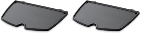 Weber Grill Plate for Q1000 / 1200/1400 barbecues, plancha, Made of Porcelain-Enamelled cast Iron, Optimum for preparing Fried Eggs, Bacon, Prawns, Vegetables and More - Black (6558) (Pack of 2)