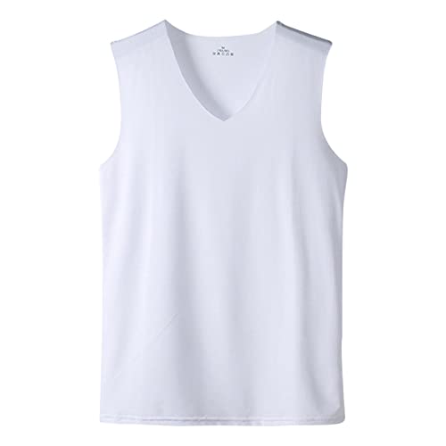 Ymosrh Men's Undershirts Tank Ice Silk Traceless Thin Breathable Color V-Neck Sleeveless Top Camisetas para Hombre