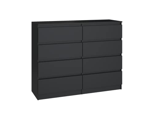 CDF Cómoda 8 Cajones Cajonera Dormitorios Comoda Moderna de Dormitorio Sinfonier Cómoda de Noche Armario de Almacenamiento, Mueble para Ropa - Placa laminada 16 mm Negro 30x120x75 cm