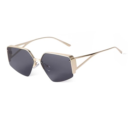 Lunettes de soleil rectangulaires rétro en métal pour hommes et femmes au style polygone dégradé