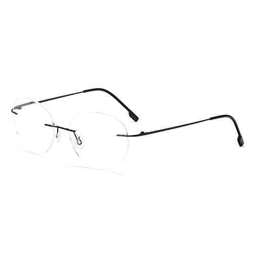 KoKoBin Round Randlos Lesebrille super Light Titanlegierung Lesehilfe für Damen und Herren (Schwarz, 2.5, diopters)