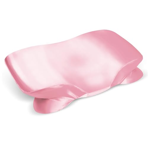 Image of Satin Pillowcase for Cervical Pillow, Ergonomic Case, Smooth & Silky Soft Sleeping Pillowcase, Pink Pillow Cover with Zipper