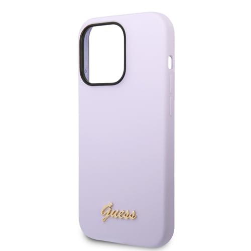 Guess GUHCP14LSLSMU Coque de Protection Rigide en Silicone pour iPhone 14 Pro 6,1" Violet/Violet avec Logo Vintage doré