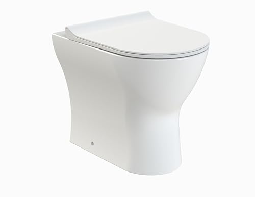 Balterley Round Back to Wall Toilet Pan & Soft Close Seat, Rimless Back to Wall Toilet Unit, Space Saving Toilets for Bathroom, BTW Toilets for Bathrooms - 365mm x 500mm x 417mm (White)