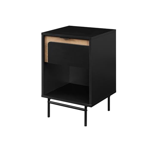 LaYaQbin Mesita de noche contemporánea de 18 pulgadas con 1 cajón, mesa auxiliar estrecha, mesita de noche, sofá, mesa auxiliar, mesa de bebida pequeña, color negro