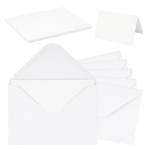 Briefumschläge mit Karten Blanko 50er Set Umschläge Faltkarten zum Selbstgestalten Kuvert Doppelkarten für Grußkarten Einladung Geburtstagskarten Dankeskarten (Weiß 11 * 16cm)