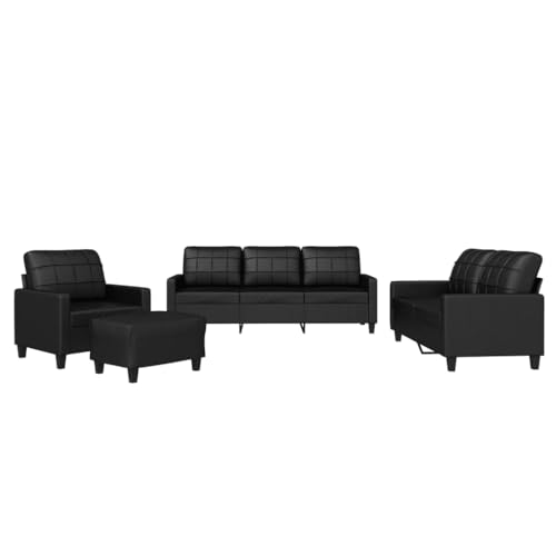 Homgoday 4-TLG. Sofagarnitur mit Kissen Loungesofa Couch Wohnzimmersofa Sofa Couch Couchgarnitur Doppelsofa Designsofa Moderner für Wohnzimmer Büro Schwarz Kunstleder – Bild 4