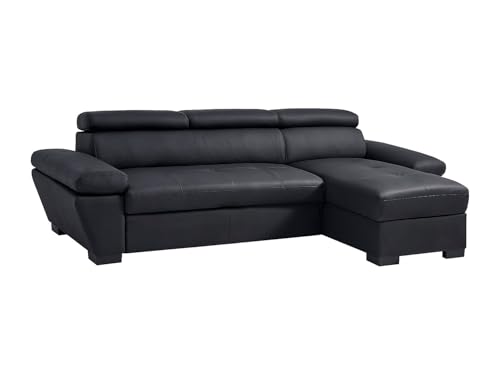 Vente-unique - Canapé d'angle Droit Convertible en Cuir Noir JONOVA