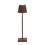 Zafferano, Poldina Micro, Lampada da Tavolo Ricaricabile e Senza Fili con Controllo Touch, Adatta per Salotto ed Esterni, Dimmer, 2200-3000 K, Altezza 27,5 cm, Colore Corten