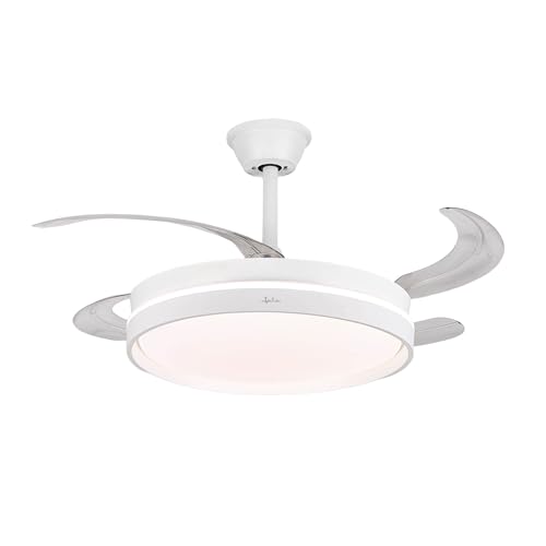JATA JVTE4242 - Ventilador de Techo con Luz LED y WiFi, Aspas Retráctiles 96 cm, Motor DC Silencioso 6 Velocidades, Función Invierno/Verano Reverse, Mando a Distancia y App, Temporizador