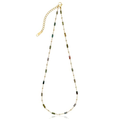 Gemstone Bead Necklaces for Women Multi Color Beaded Choker Natural Stone Necklace Black White Green Tigers Eye Handmade 18K Gold Plated Dainty Summer Jewelry3