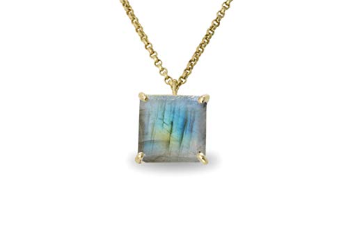 Collier labradorite carré pendentif or 14k bijoux artisanaux femmes pour fiançailles