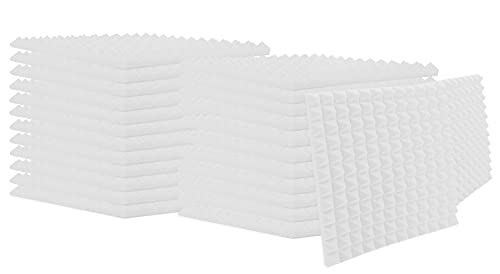 Heavyoff Paquet de 24 Pyramide Panneaux Mousse Acoustiques Anti Bruit Retardateur flamme pour Podcasting, Studios d'enregistrement, Bureaux 30x30x2,5cm, blanc Cover