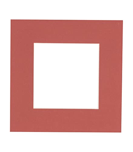 14x14 Mat Bevel Cut for 10x10 Photos - Precut Brick Red Square Shaped Photo Mat Board Opening - Acid Free Matte to Protect Your Pictures - Bevel Cut for Family Photos, Pack of 1 Matboard Show Kit With