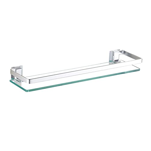 ZXQZ Tablette Étagère de Salle de Bain en Verre Trempé, 60 80cm Tablette Murales de Douche,sans Perçage Tablette Avant Rectangulaire À Miroir Mural À 1 Niveau, avec Rail Fixation Aluminium Anodisé
