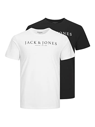 Jack & Jones Jprblabooster tee Crew Neck Aug-Camiseta (2 Unidades), Negro/Paquete: Negro y Blanco, M para Hombre
