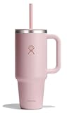 Hydro Flask Travel Tumbler with Handle, Lid and Straw - Insulated Stainless Steel in 40 Oz Tonal Trillium Pink