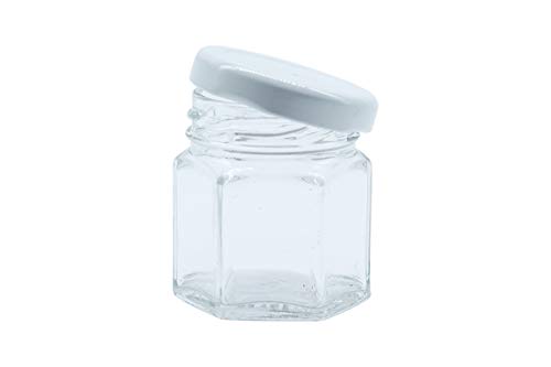 Image of Cute Hexagonal 50 grams Airtight Glass Jar Containers for Honey, Spices & other Kitchen Items with Rust Proof White Color Caps -Set of 06