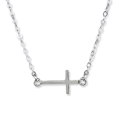 Sterling Silver Sideways Cross Necklace Womens Cross Necklace Cross Jewelry Adjustable Length Sterling Silver Cross Necklace Everyday Christian Cross (16-18 inches adjustable)