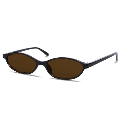 Image of GUVIVI Retro Oval Sunglasses for Women Chic Cat Eye 90s Sunnies Lightweight Narrow Shades Trendy UV protection Sun Glasses