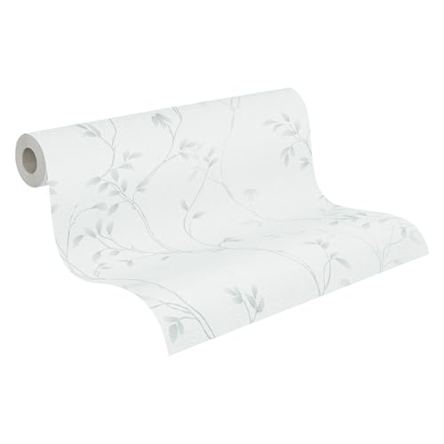 A.S. Création Pure Elegance Vliestapete mit floralem Muster 0,53 x 10,05 m – Weiß, Grau - Tapete mit Blumenranken Made in Germany - 397673