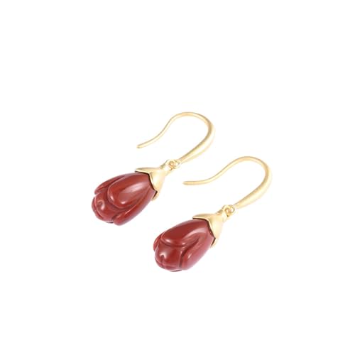 Boucles d'oreilles de Noël magnolia pendantes en agate rouge pour fille