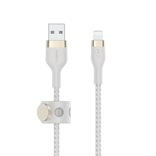 Belkin BoostCharge Pro Flex Braided USB A to Lightning Cable 2M/6.6FT - MFi Certified 20W Power Delivery iPhone Charger Cord - Apple Charger USB A Cable - Fast Charging - iPhone 14, iPhone 13 - White - image 1