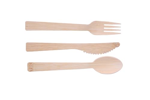 WAHI-HAWAII-100-pc-Bamboo-Utensil-Cutlery-Set-Disposable-100-Compostable-Eco-Friendly-Biodegradable-Wood-Like-Natural-50-forks-25-spoons-25-knives-for-Wedding-Kitchen-Picnic-Party-Camping