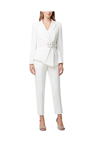 Tahari ASL Pleated-Blazer Pants Suit 2PC White Size 4